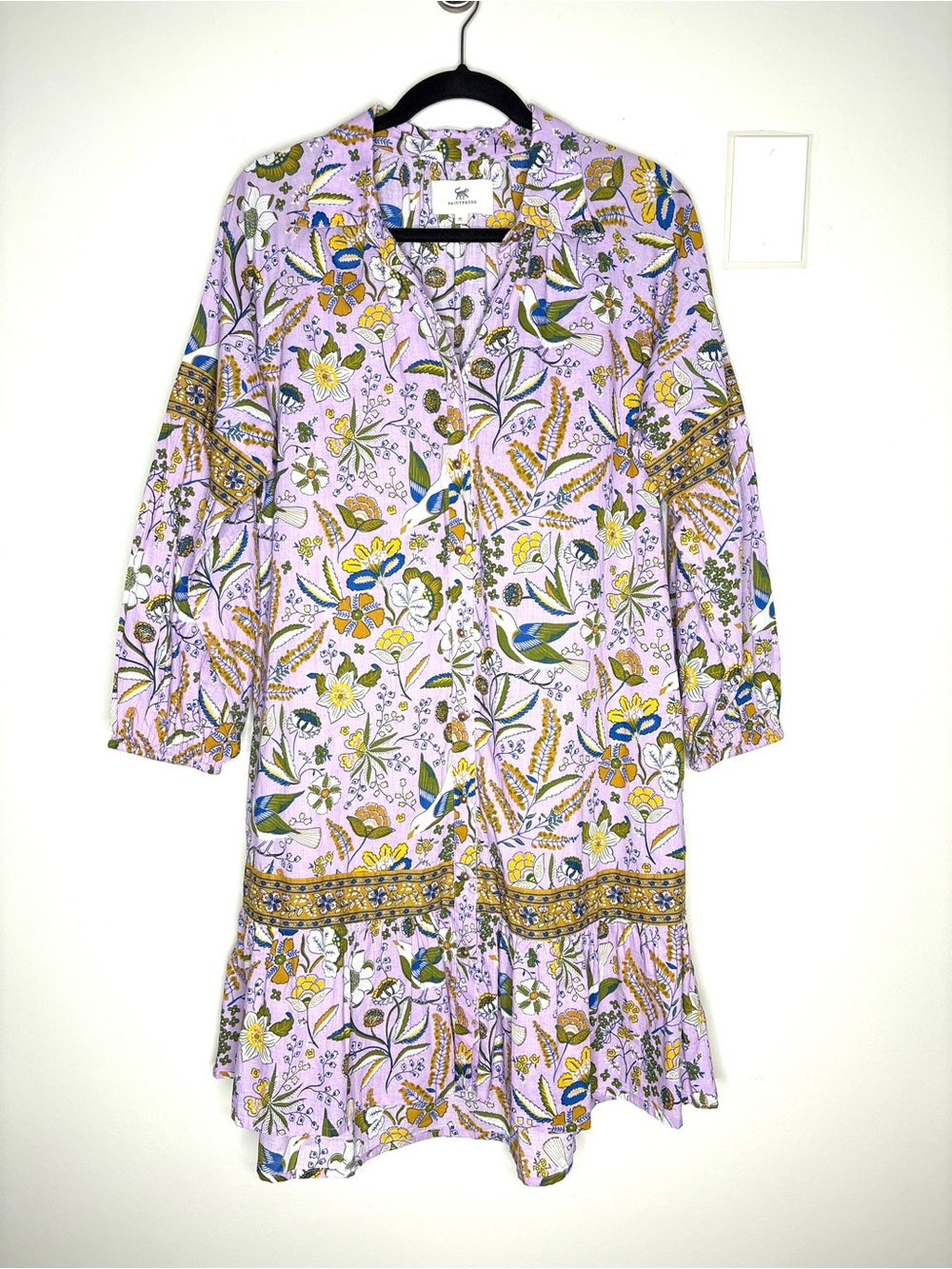 Printfresh Claudia Dress Long Sleeve Button Down Cotton Purple Floral Size M
